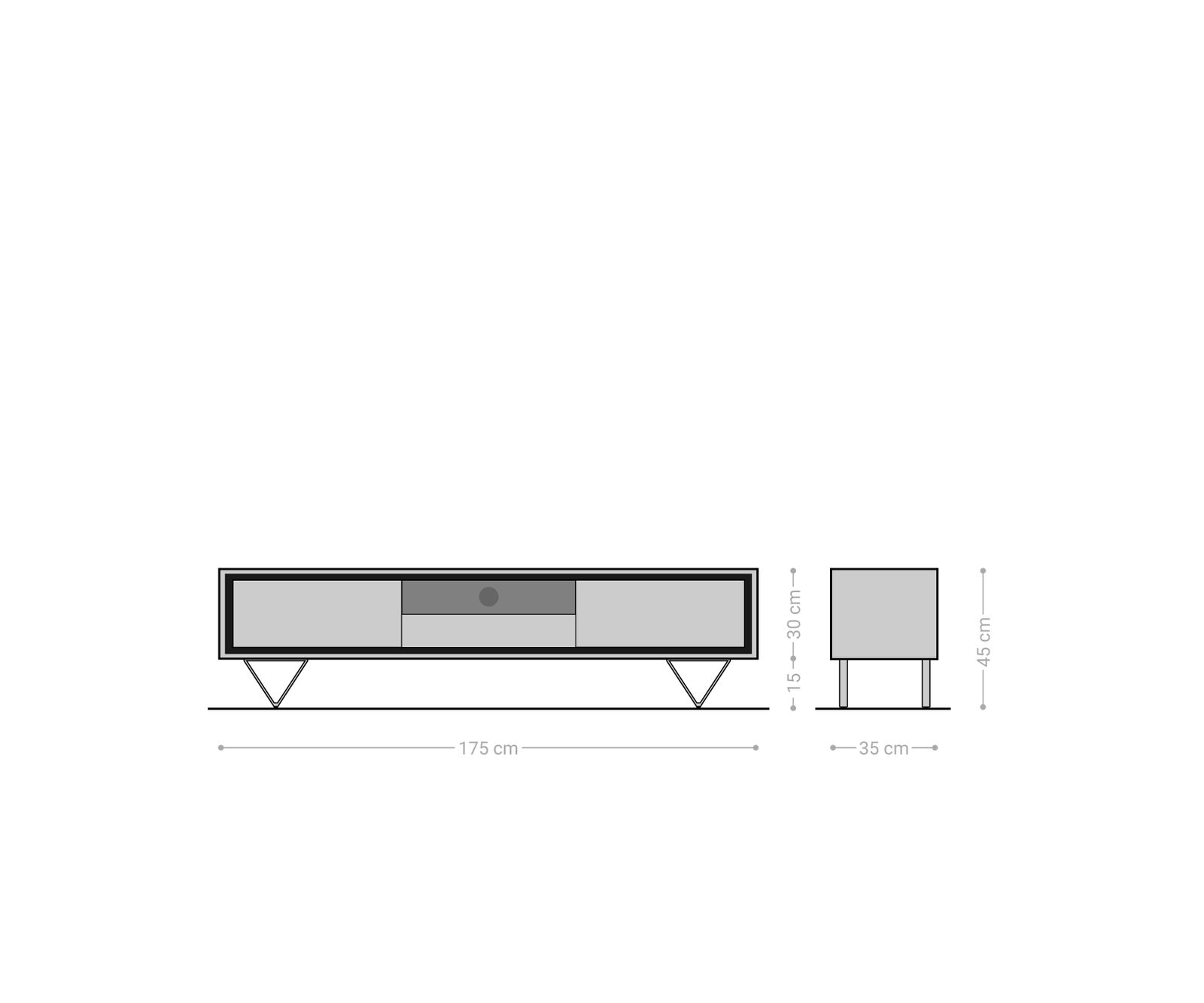 TV szekrény Stonegrace 175 cm akác barna kőfurnér 2 ajtós 1 fiókos 1 rekeszes "V" alakú láb fekete - Image 6