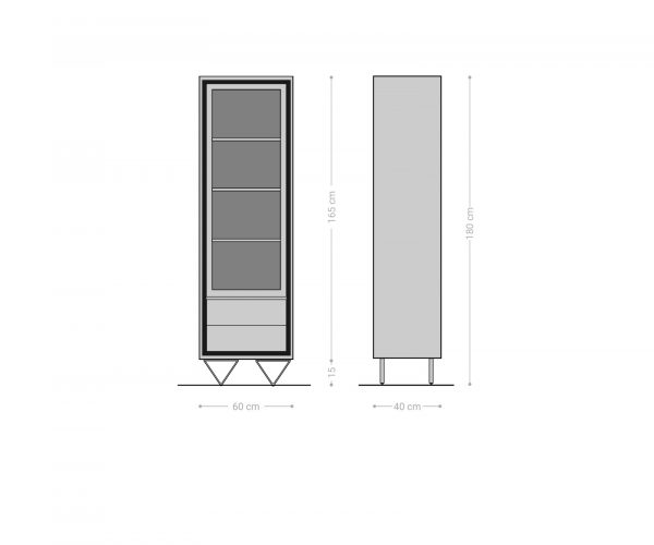 Üvegvitrin Stonegrace 55x180 cm akác barna kőfurnér 1 ajtós 2 fiókos "V" alakú láb fekete - Image 6