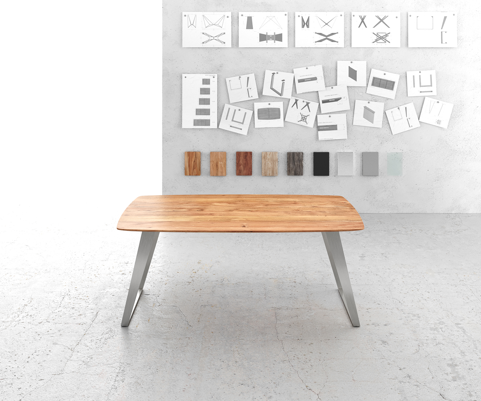 Étkezőasztal Edge hajóformájú 180x90 akác természetes rozsdamentes acél ferde svájci él - Image 2