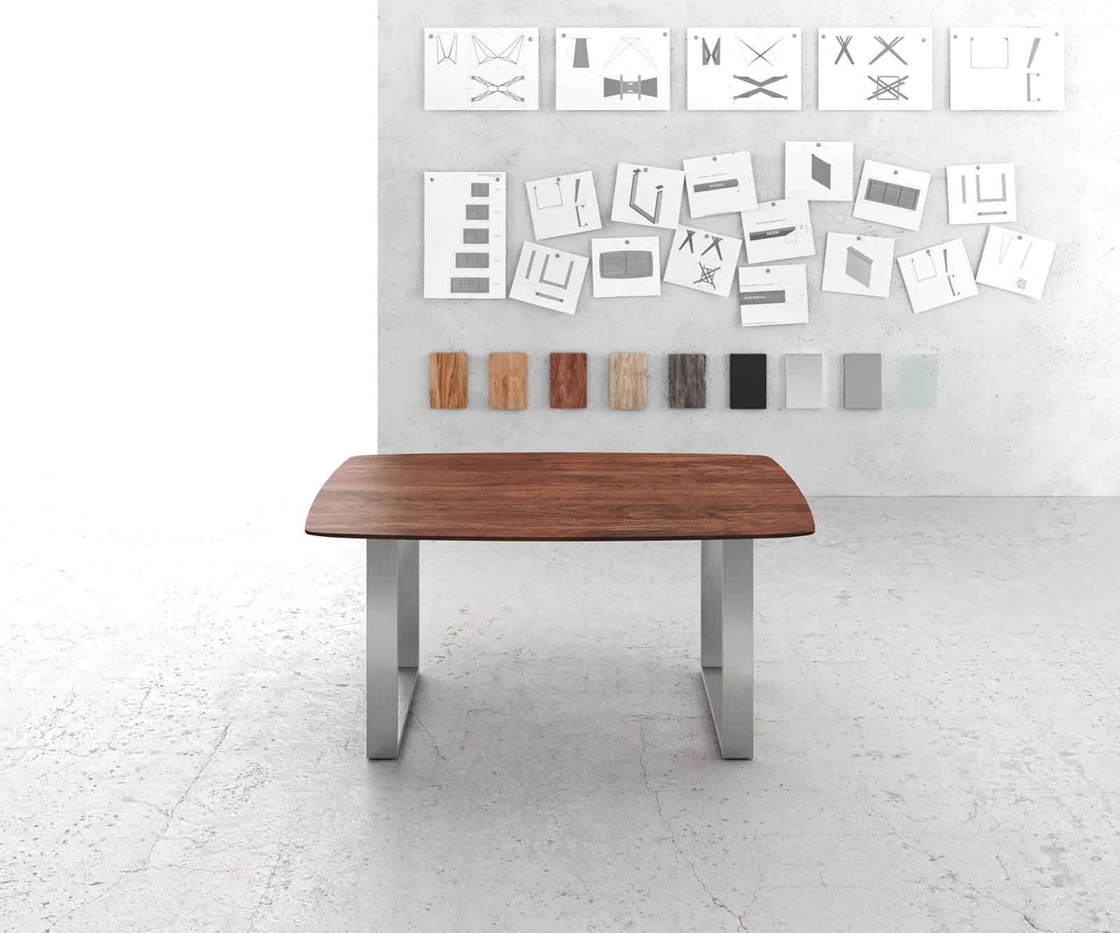 Jídelní stůl Edge zaoblená 160x90 akácie hnědá nerezová ocel úzká švýcarská hrana - Image 2