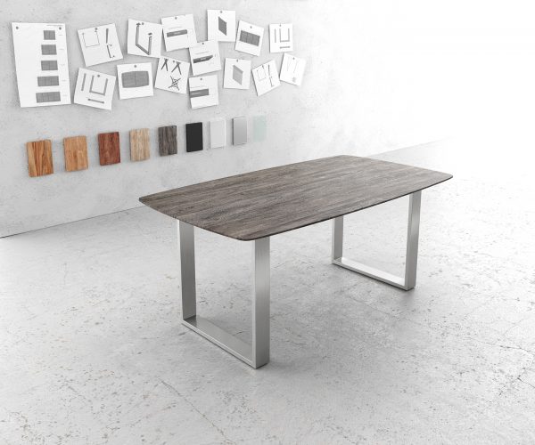 Jídelní stůl Edge zaoblená 180x90 akácie platina nerezová ocel úzká švýcarská hrana