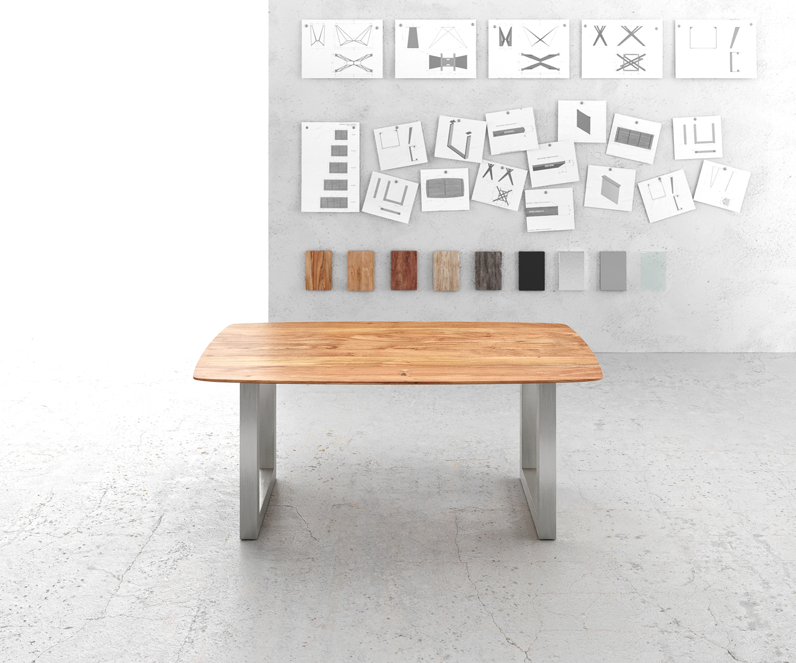 Étkezőasztal Edge hajóformájú 180x90 akác természetes rozsdamentes acél széles svájci él - Image 2