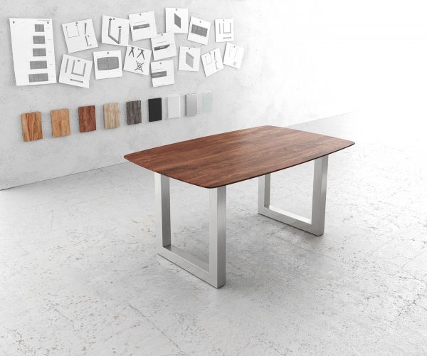 Jídelní stůl Edge zaoblená 160x90 akácie hnědá nerezová ocel široká švýcarská hrana
