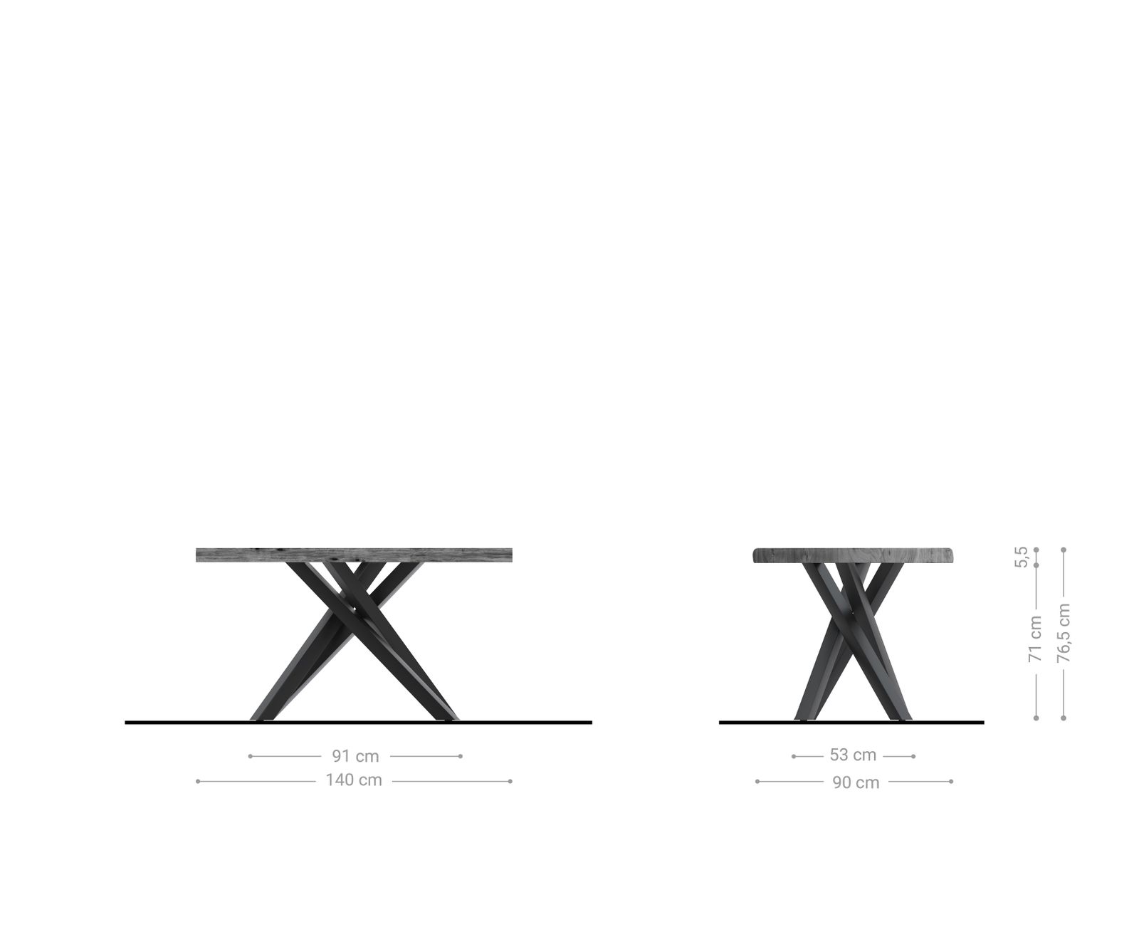 Jídelní stůl Edge 140x90 XL Akácie přírodní Cross Rám Rectangle Nerezová Ocel nepravidelná hrana - Image 6