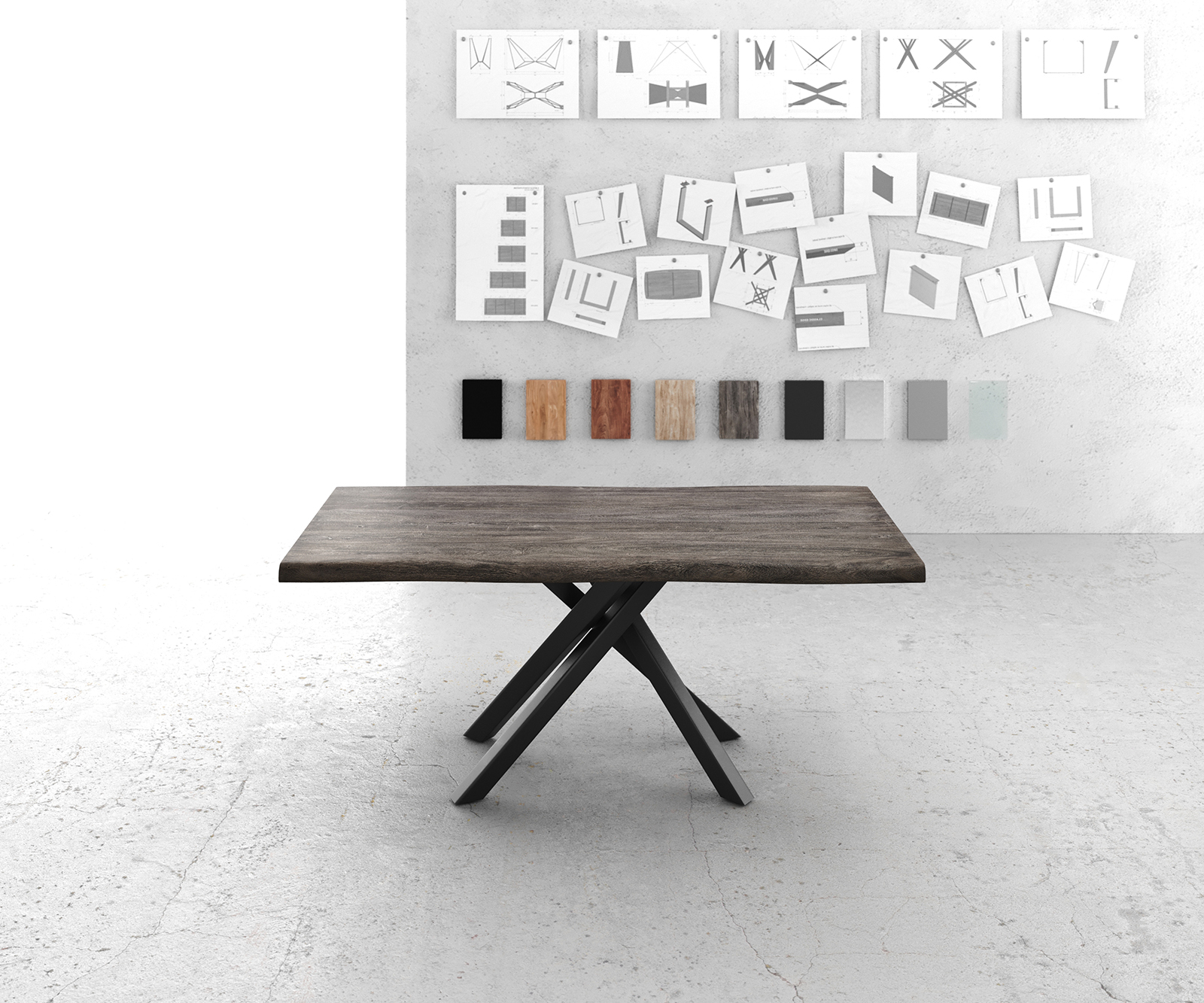 Jídelní stůl Edge 180x90 XL Akácie Platinum Cross Rám Rectangle Černá nepravidelná hrana - Image 2