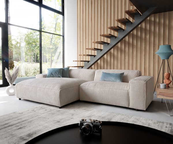 Rohová pohovka Tenso 280x165 cm manšestr béžová levá