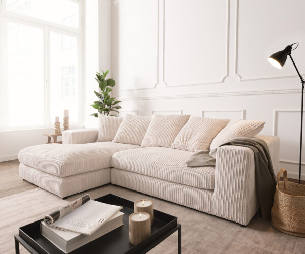 Sarokkanapé Svada 285x175 cm kordbársony bézs bal oldali rekamié