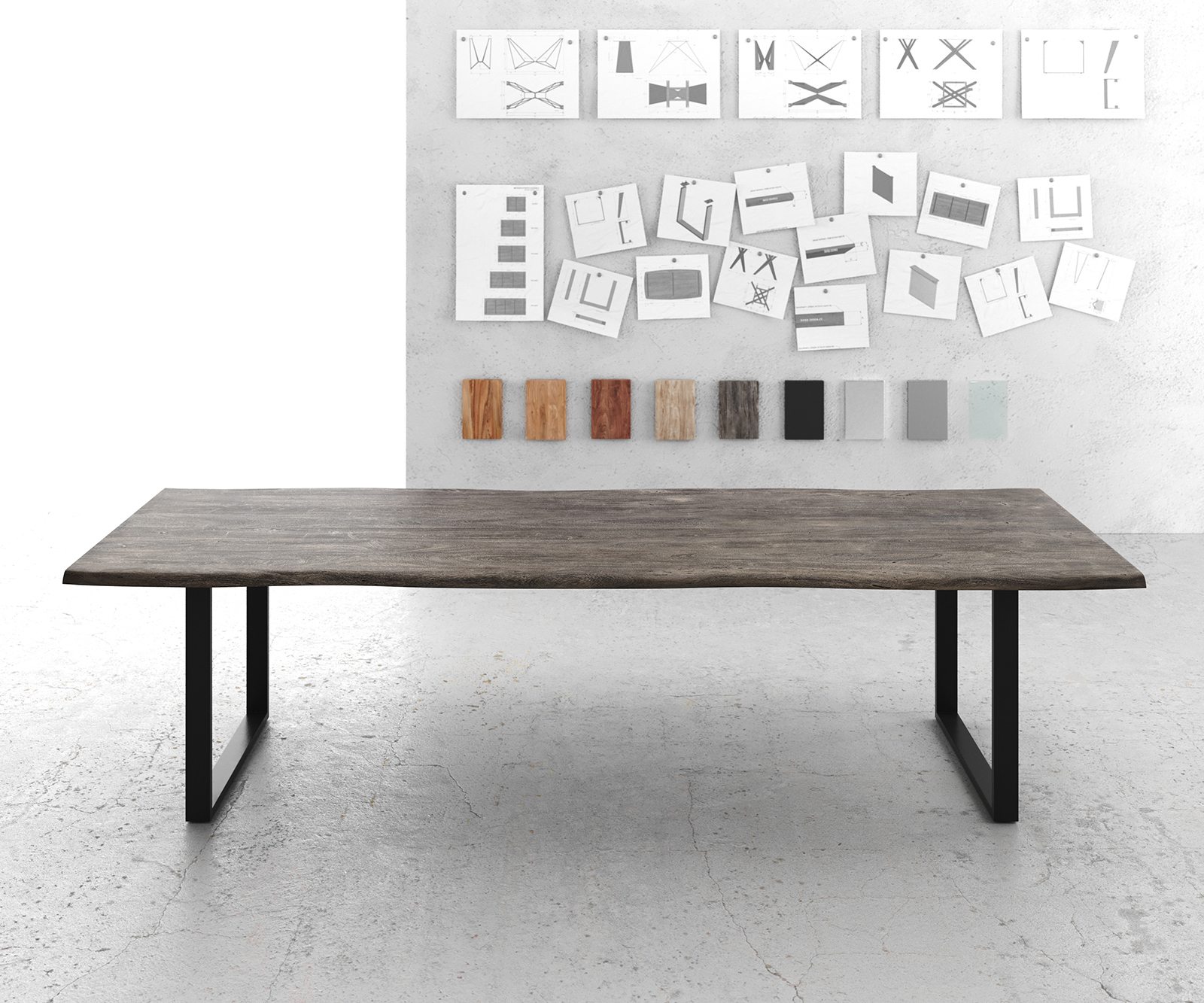 Étkezőasztal Edge 300x100 XL akác platina fekete vékony lábazat Live-Edge - Image 2