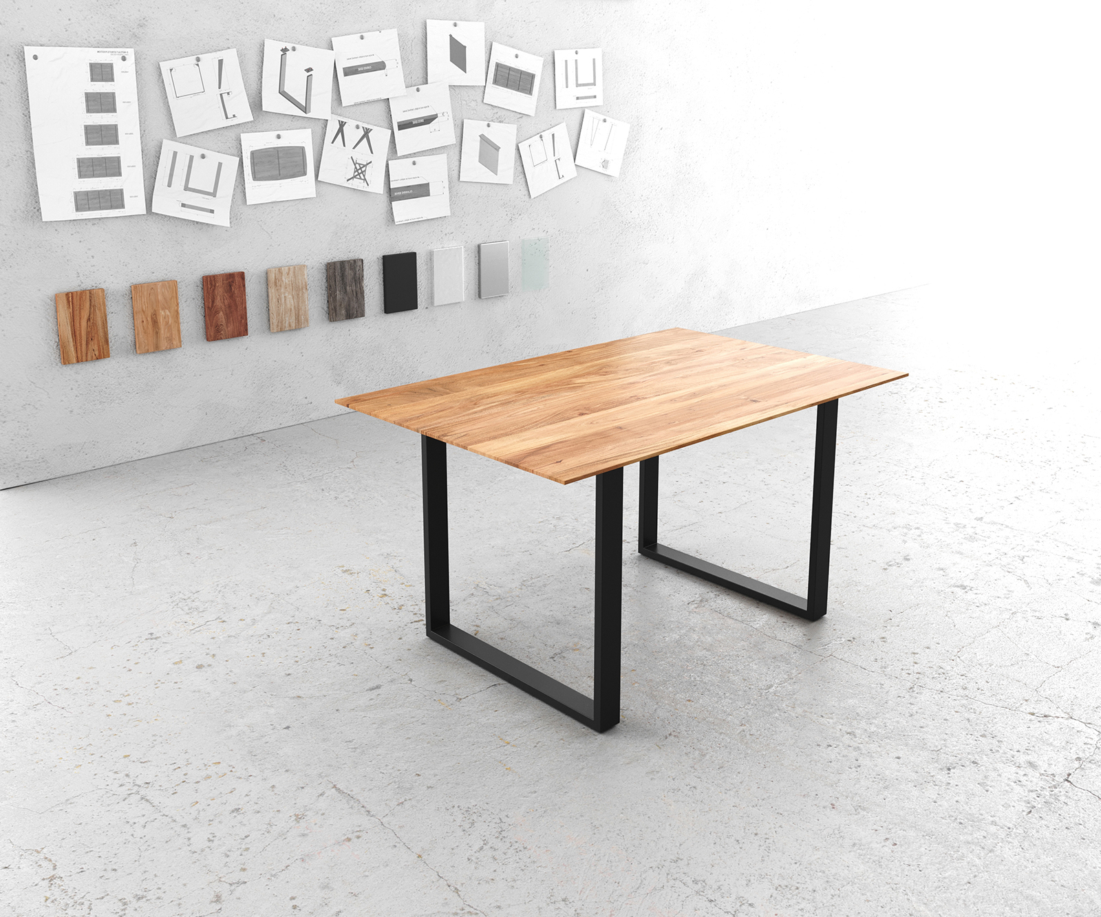 Étkezőasztal Edge 140x90 akác természetes fekete vékony lábazat svájci él