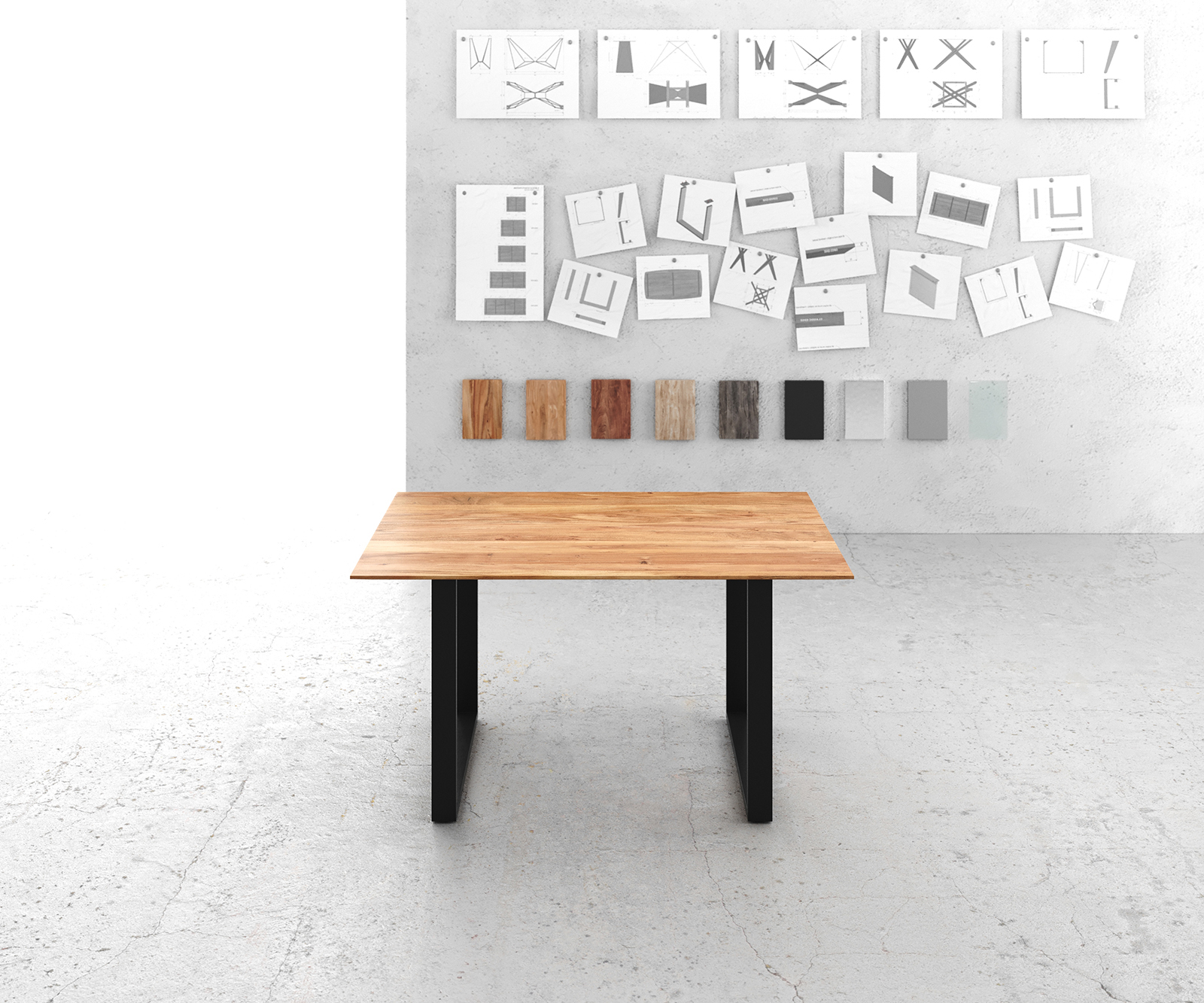 Étkezőasztal Edge 140x90 akác természetes fekete vékony lábazat svájci él - Image 2