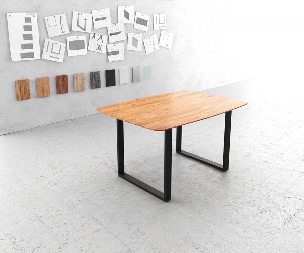 Jídelní stůl Edge 140x90 přírodní akácie tenká černá podnož švýcarská hrana