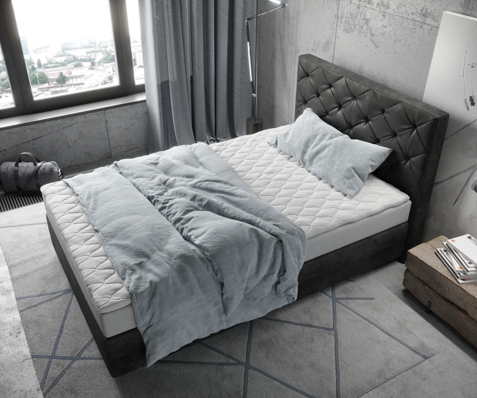 Boxspring ágy Dream-Great 120x200 cm mikroszálas antracit vintage matraccal és topperrel - Image 4