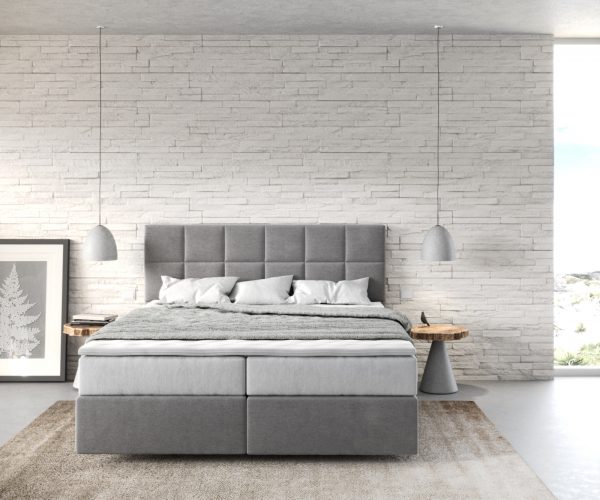Kárpitozott ágy Dream-Fine 160x200 cm mikroszálas szürke zsákrugós matraccal és visco topperrel - Image 2