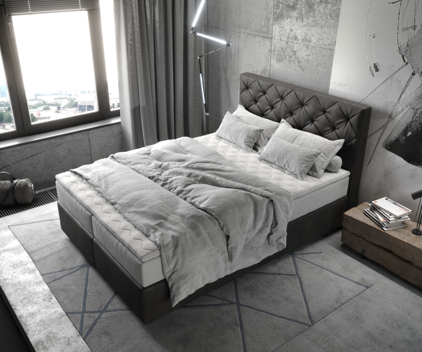 Boxspring ágy Dream-Great 140x200 cm mikroszálas antracit vintage zsákrugós matraccal és visco topperrel - Image 4