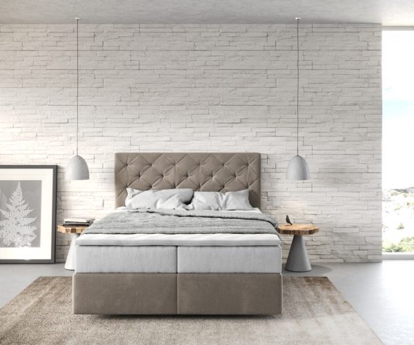 Boxspring ágy Dream-Great 140x200 cm mikroszálas bézs zsákrugós matraccal és visco topperrel - Image 2