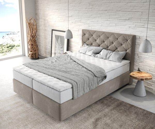 Boxspring ágy Dream-Great 140x200 cm mikroszálas bézs zsákrugós matraccal és visco topperrel - Image 4