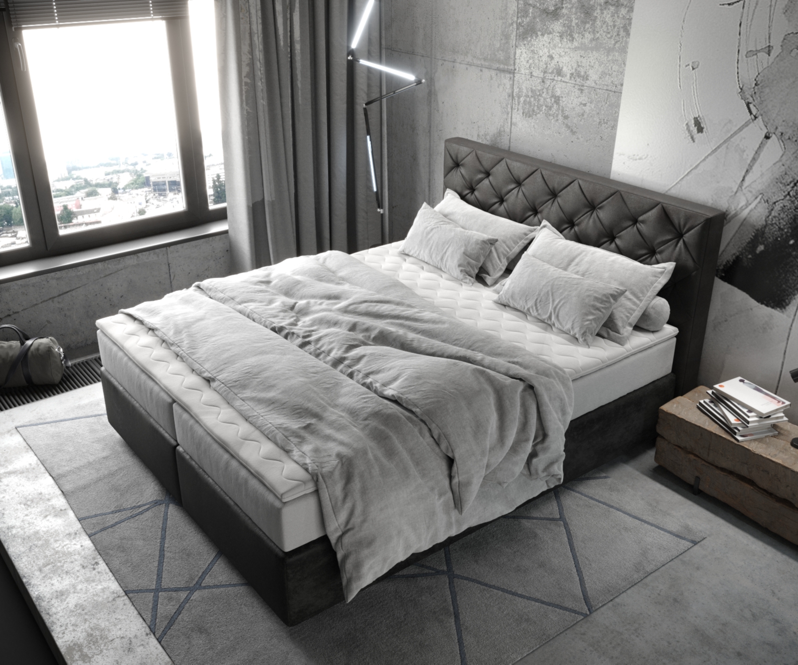 Boxspring ágy Dream-Great 160x200 cm mikroszálas antracit vintage zsákrugós matraccal és visco topperrel - Image 4