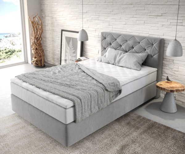 Boxspring ágy Dream-Great 120x200 cm mikroszálas szürke zsákrugós matraccal és viszko topperrel - Image 4