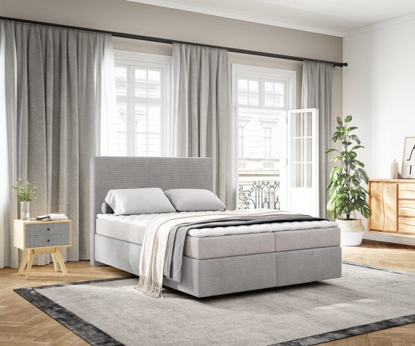 Boxspring postel Dream-Well 140x200 cm manšestr stříbrnošedá s matrací a topperem