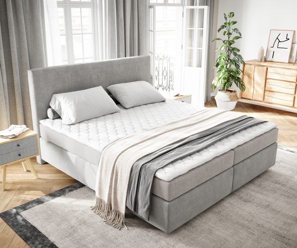 Boxspring ágy Dream-Well 180x200 cm mikroszálas ezüstszürke matraccal és topperrel - Image 4