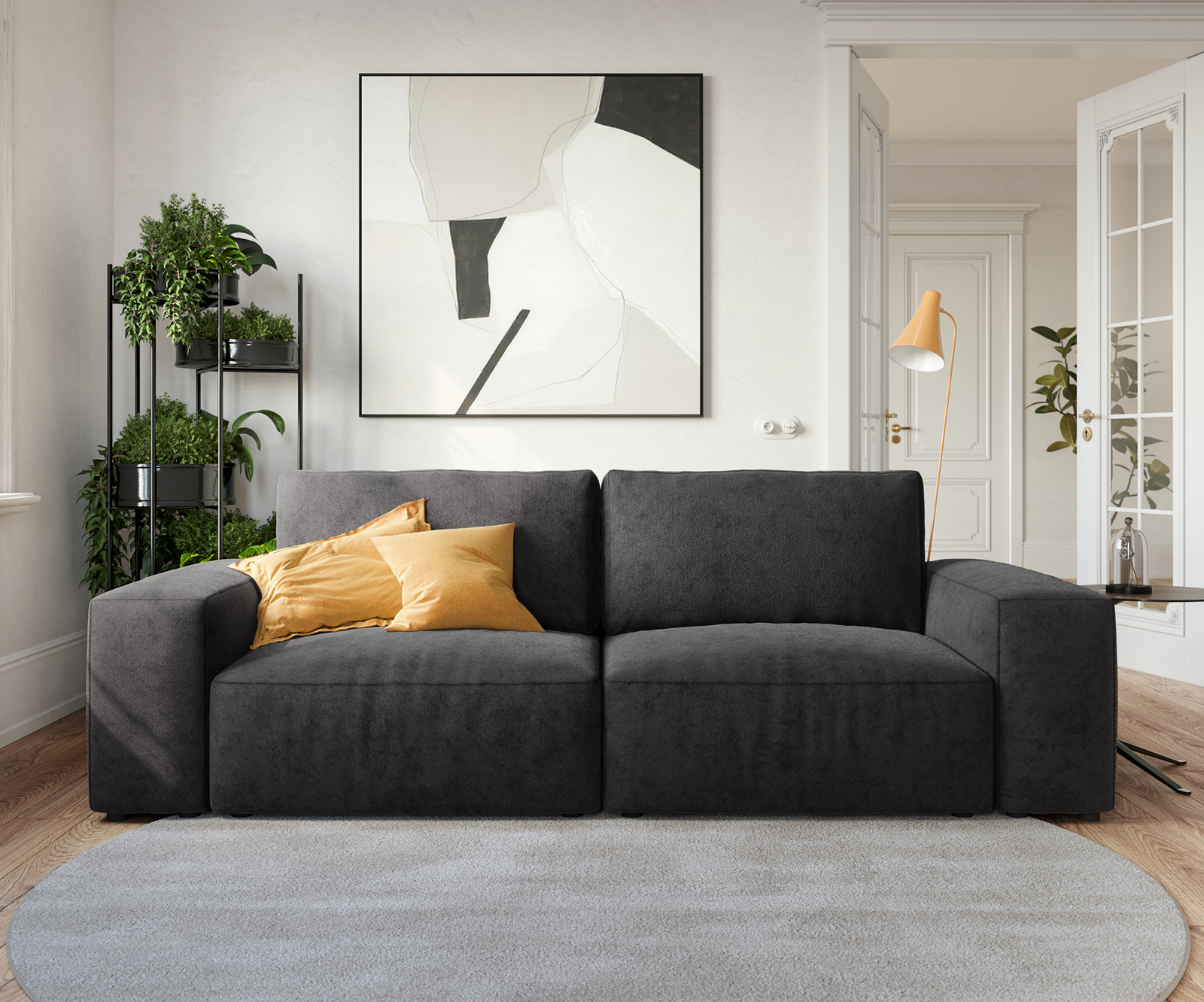 Nagy kanapé Lanzo 230x95 cm mikroszálas fekete - Image 2