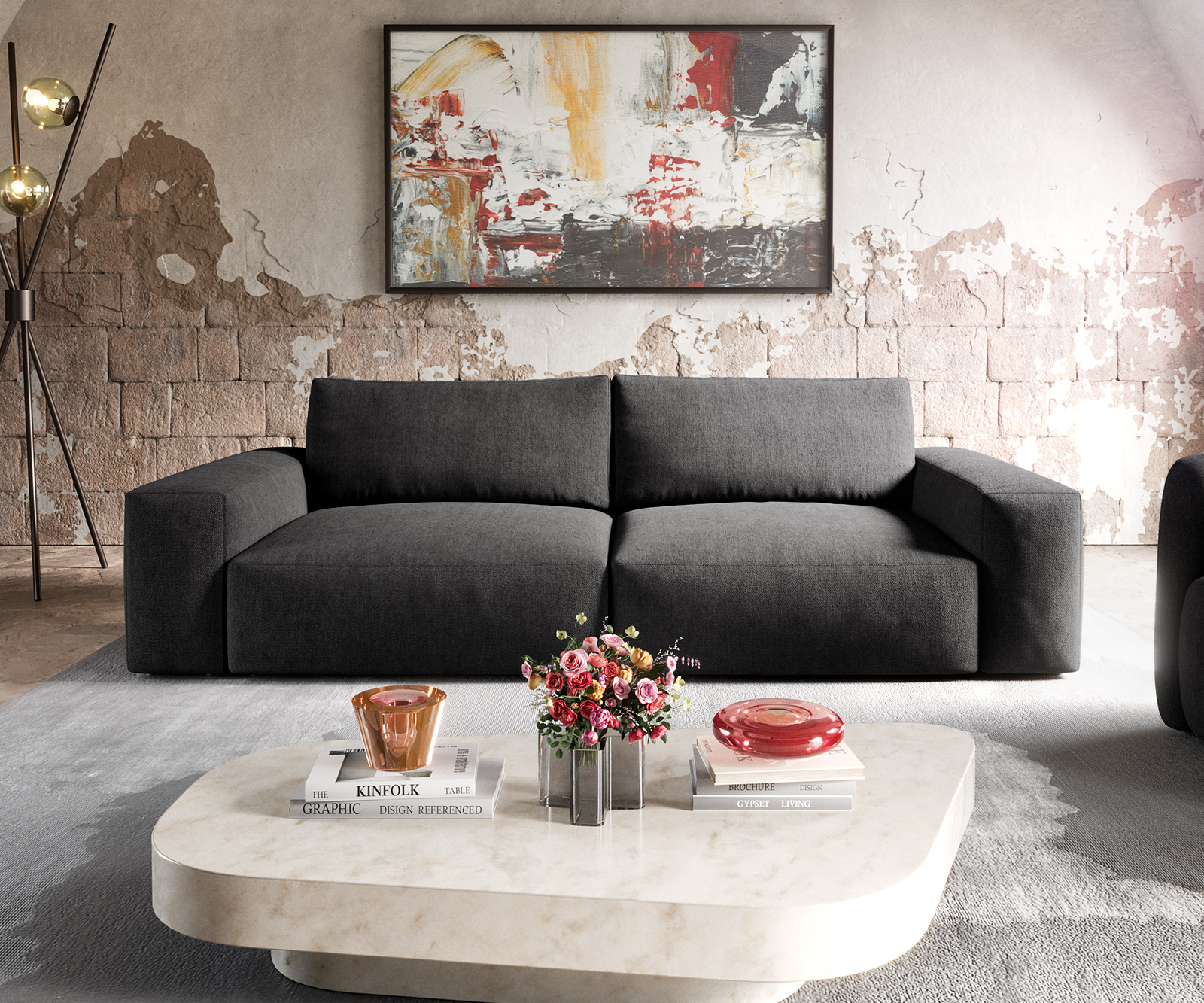 Velká pohovka Lanzo XL 270x125 cm mikrovlákno černá - Image 2