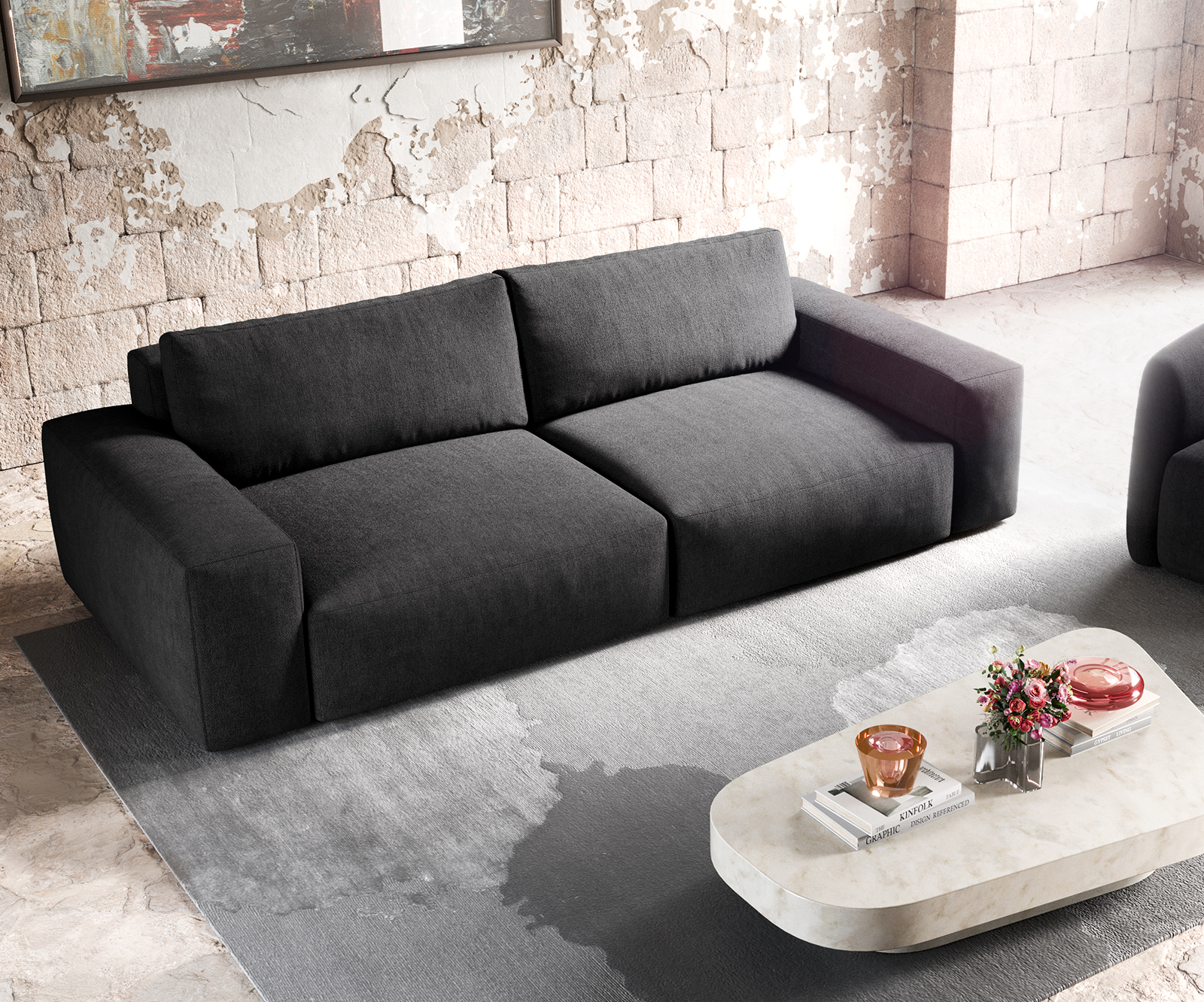 Velká pohovka Lanzo XL 270x125 cm mikrovlákno černá - Image 4