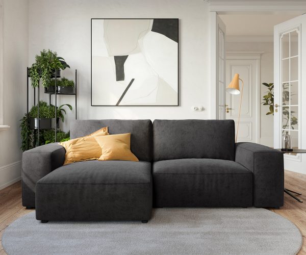 Rohová pohovka Lanzo L 260x160 cm mikrovlákno černá variabilní lenoška - Image 2