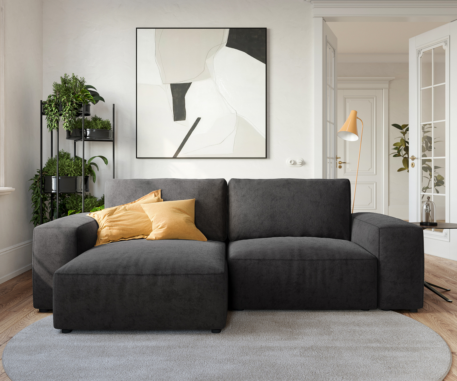 Rohová pohovka Lanzo L 260x160 cm mikrovlákno černá variabilní lenoška - Image 2