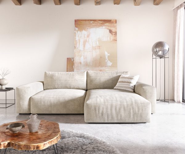 Sarokkanapé Lanzo XL 270x180 cm kordbársony bézs változtatható rekamié - Image 2