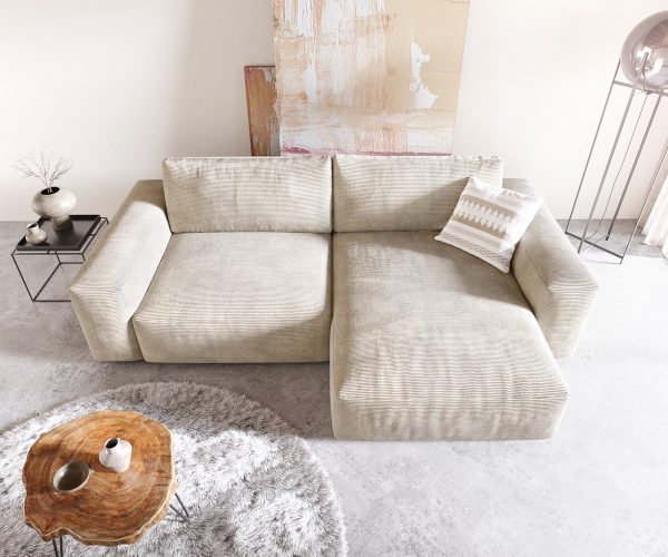 Sarokkanapé Lanzo XL 270x180 cm kordbársony bézs változtatható rekamié - Image 4