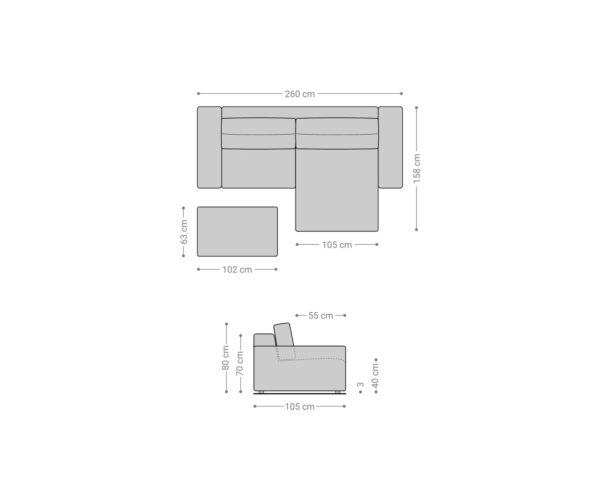 Sarokkanapé Lanzo L 260x160 cm kordbársony bézs változtatható rekamié puffal - Image 7