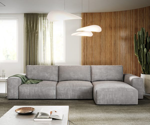 Sarokkanapé Lanzo L 360x160 cm kordbársony ezüstszürke variálható rekamié - Image 2