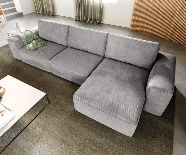 Sarokkanapé Lanzo L 360x160 cm kordbársony ezüstszürke variálható rekamié - Image 4