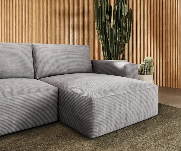 Sarokkanapé Lanzo L 360x160 cm kordbársony ezüstszürke variálható rekamié - Image 5