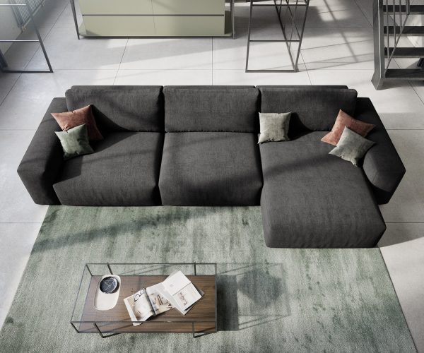 Sarokkanapé Lanzo XL 380x180 cm mikroszálas fekete rekamié változtatható - Image 4