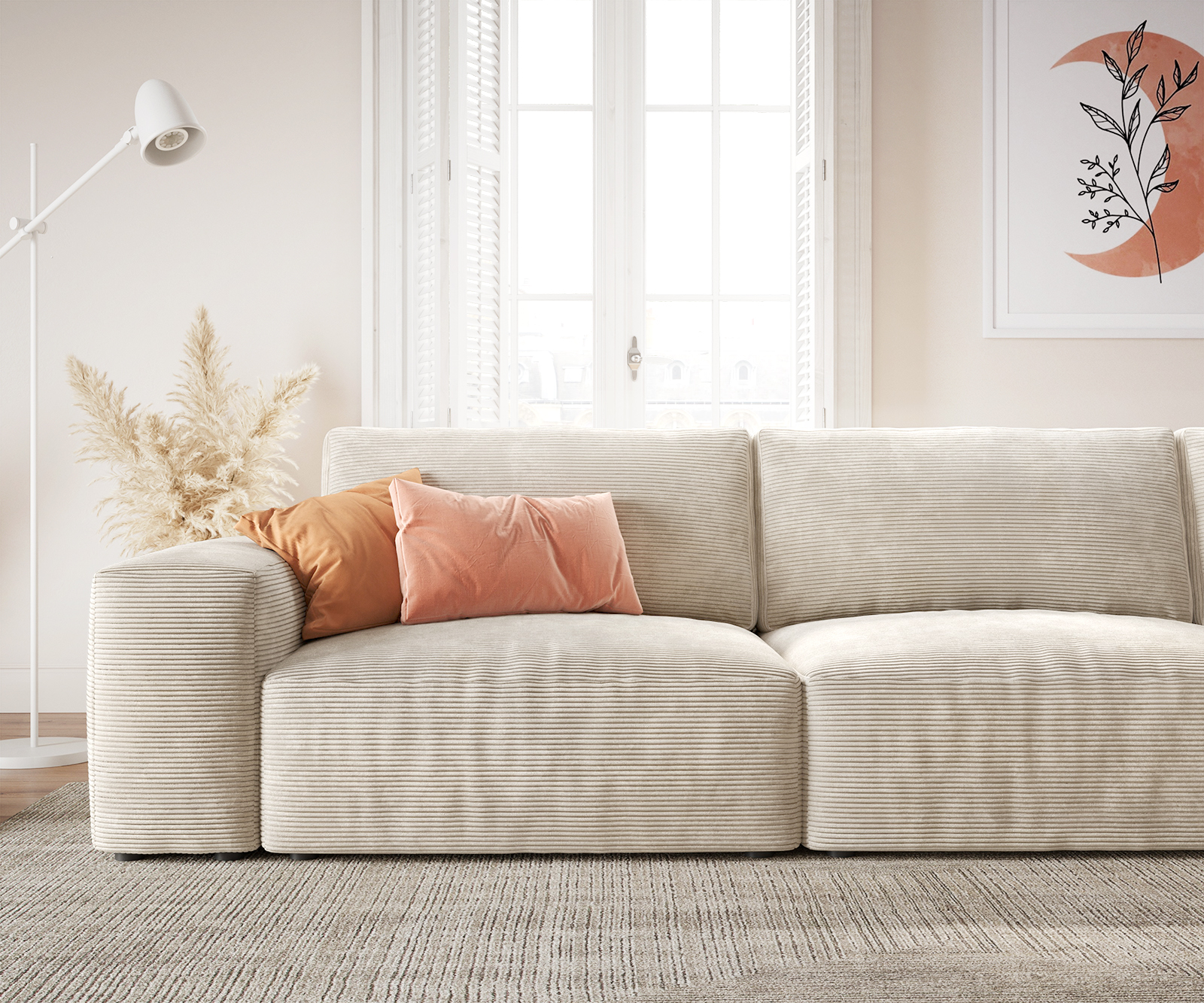 Rohová pohovka Lanzo XL 380x175 cm manšestr béžová variabilní lenoška - Image 5