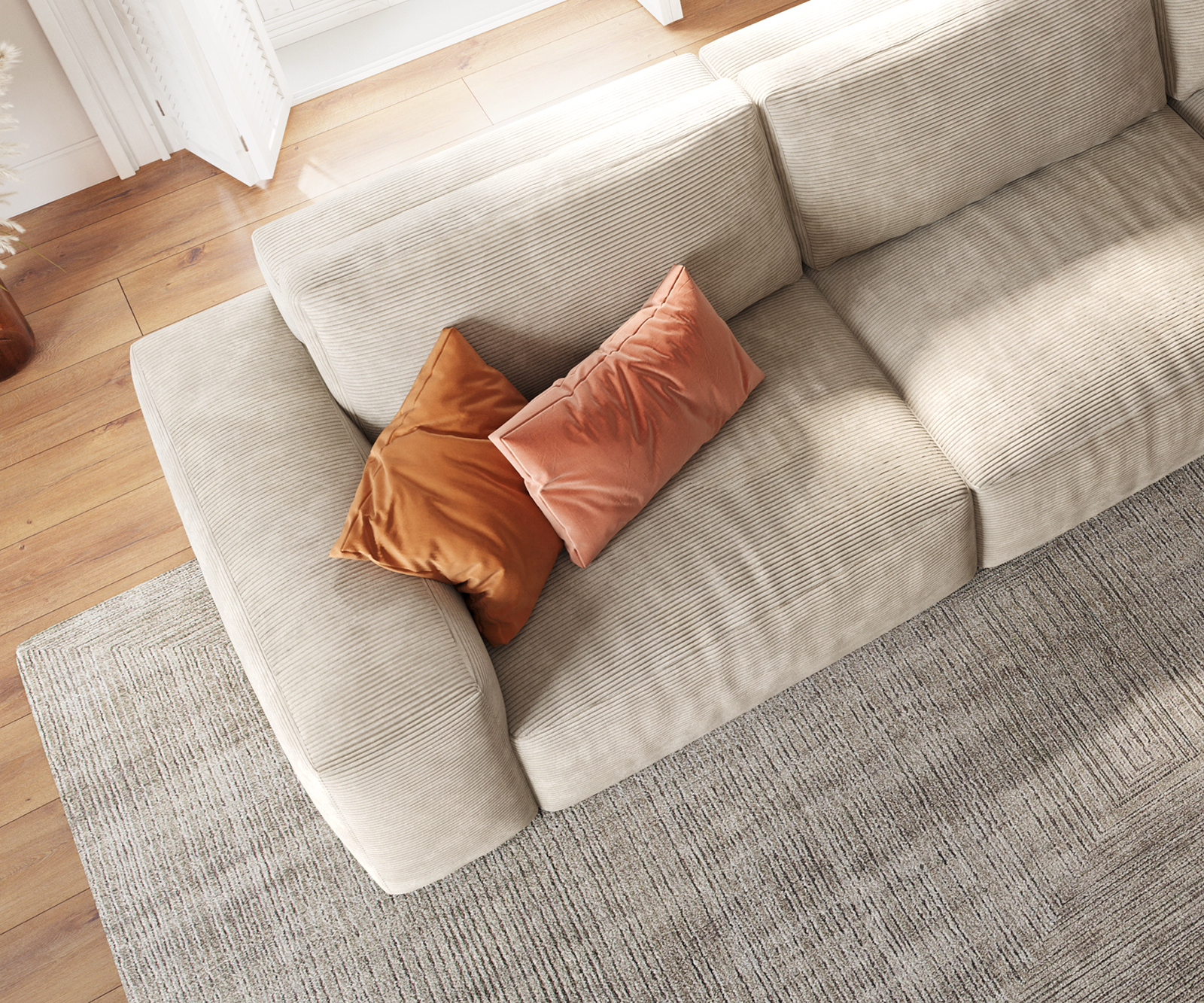 Rohová pohovka Lanzo XL 380x175 cm manšestr béžová variabilní lenoška - Image 4