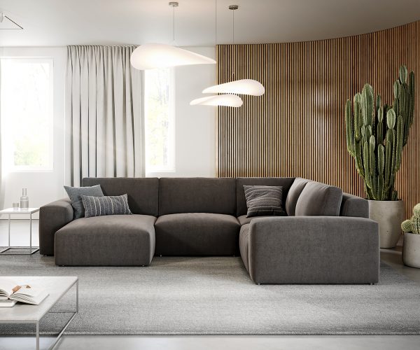 "U alakú kanapé Lanzo L 330x230 cm mikroszálas khaki barna rekamié változtatható" - Image 2