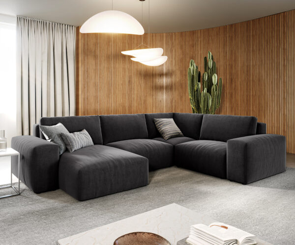 "U alakú kanapé Lanzo L 330x230 cm mikroszálas fekete rekamié változtatható"