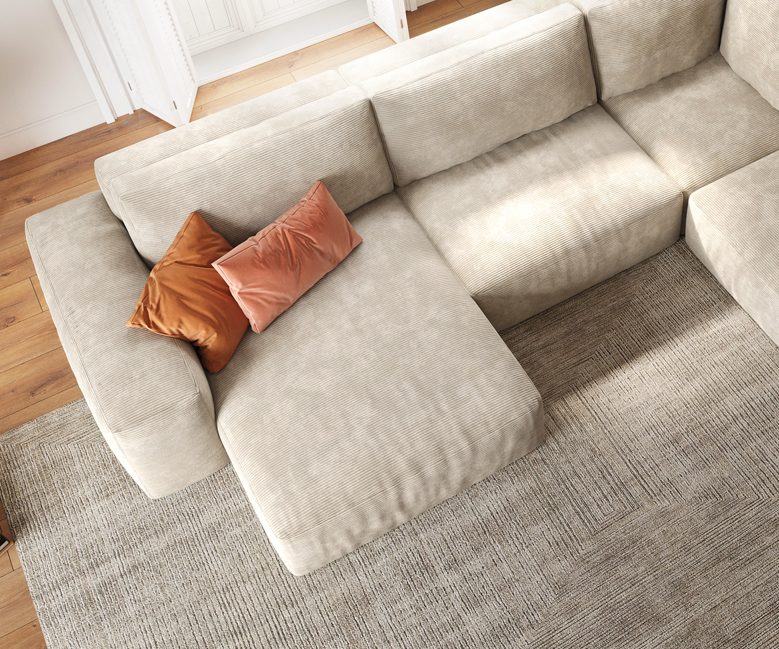 "U alakú kanapé Lanzo 300x210 cm kordbársony bézs rekamié változtatható" - Image 4