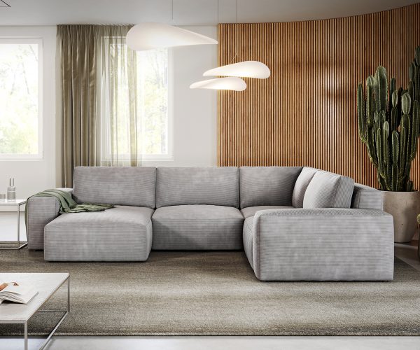 "U alakú kanapé Lanzo L 330x230 cm mikroszálas ezüstszürke rekamié változtatható" - Image 2