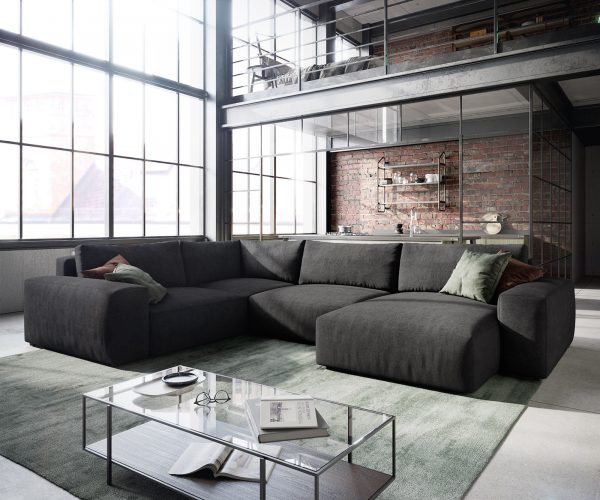 Pohovka ve tvaru "U" Lanzo XL 370x260 cm mikrovlákno černá variabilní lenoška