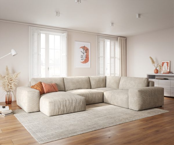 "U alakú kanapé Lanzo XL 360x260 cm kordbársony bézs rekamié változtatható"