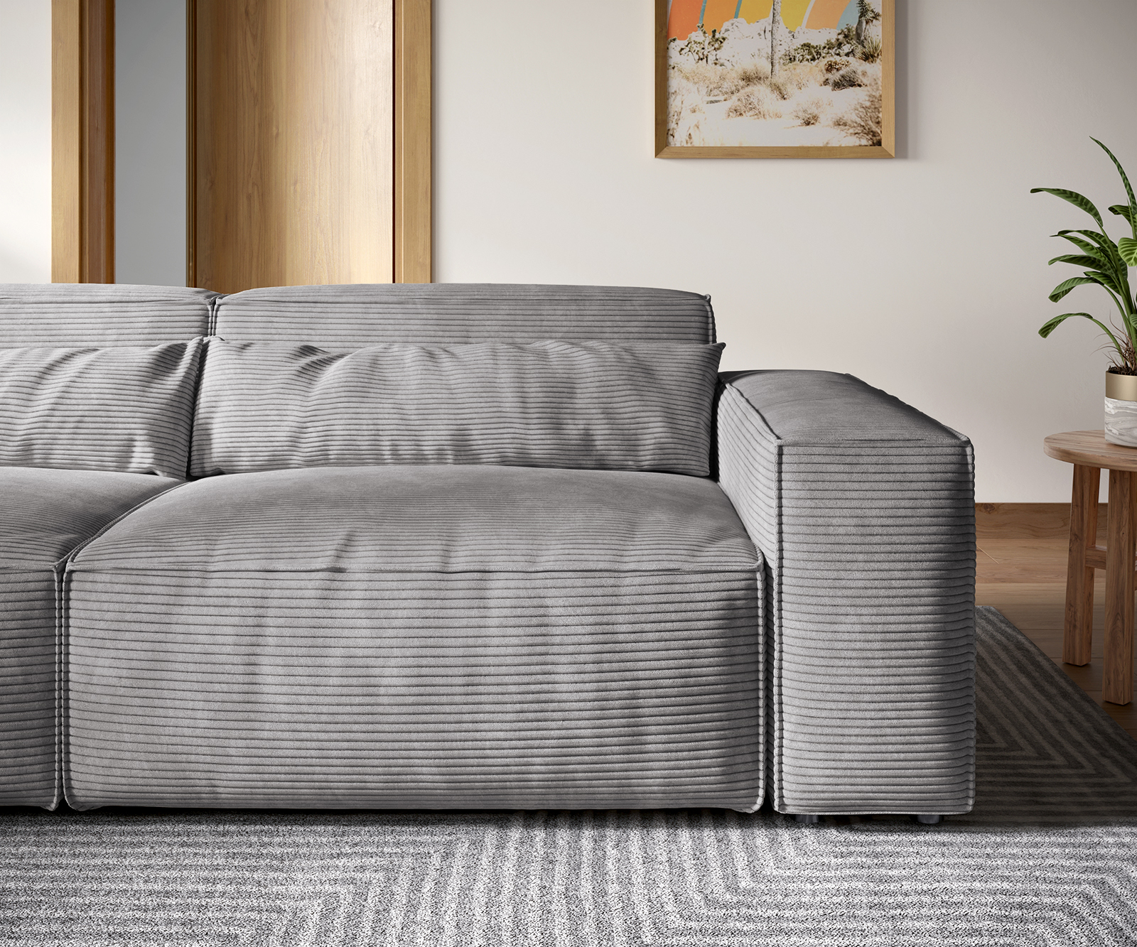 Velká pohovka Sirpio XL 270x125 cm manšestr stříbrnošedá s podnožkou - Image 5