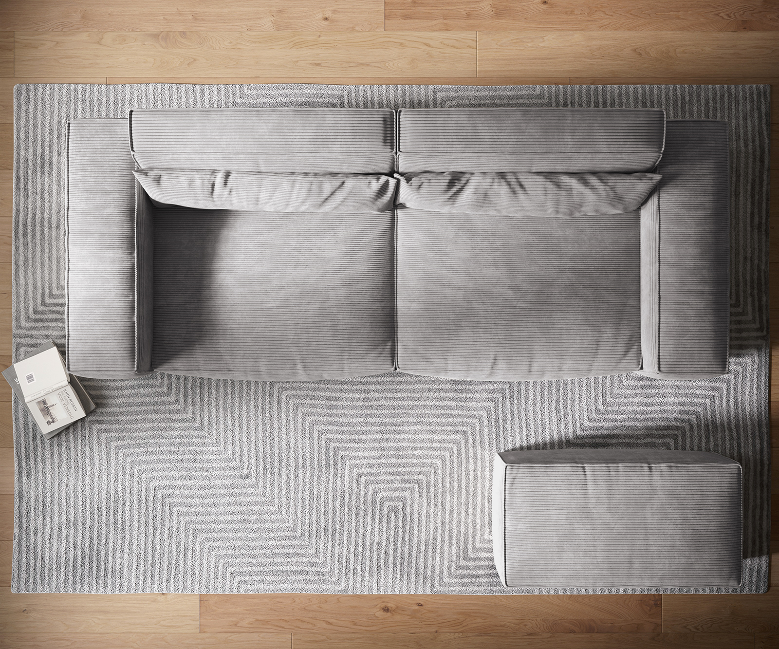 Velká pohovka Sirpio XL 270x125 cm manšestr stříbrnošedá s podnožkou - Image 6