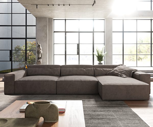 Sarokkanapé Sirpio XL 370x170 cm mikroszálas khaki-barna rekamié változtatható - Image 2