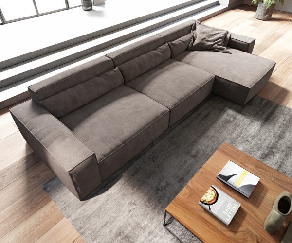 Sarokkanapé Sirpio XL 370x170 cm mikroszálas khaki-barna rekamié változtatható - Image 4