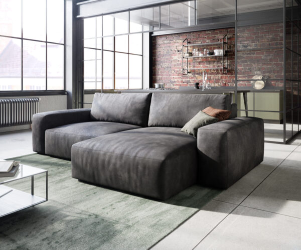 Sarokkanapé Lanzo L 260x160 cm bőr imitáció vintage antracit variálható rekamié