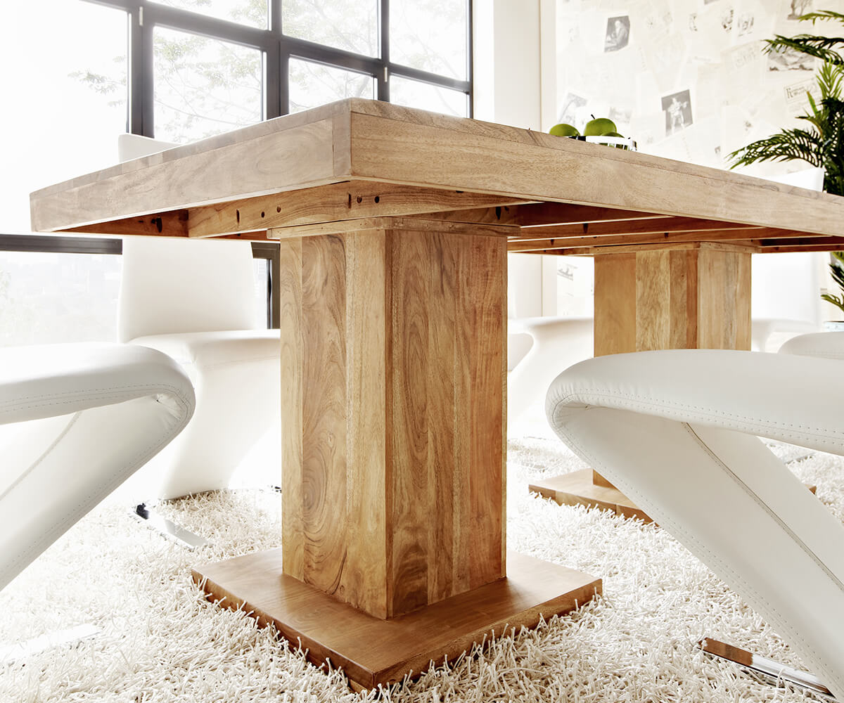 Jídelní stůl Indra akácie přírodní 200x100 cm sloupové podnož z masivního dřeva - Image 4